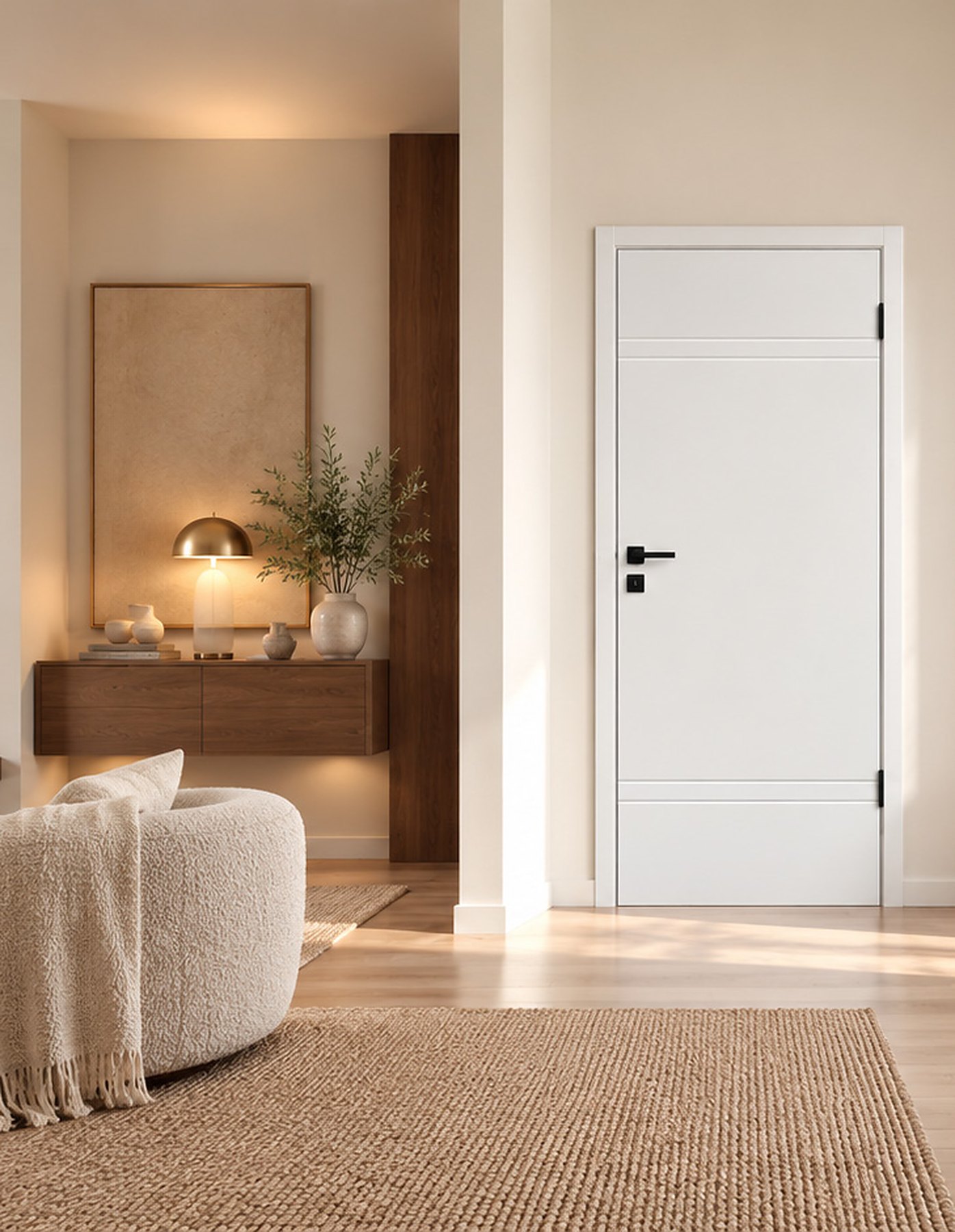 The Pearl interior door in white, with two horizontal grooves